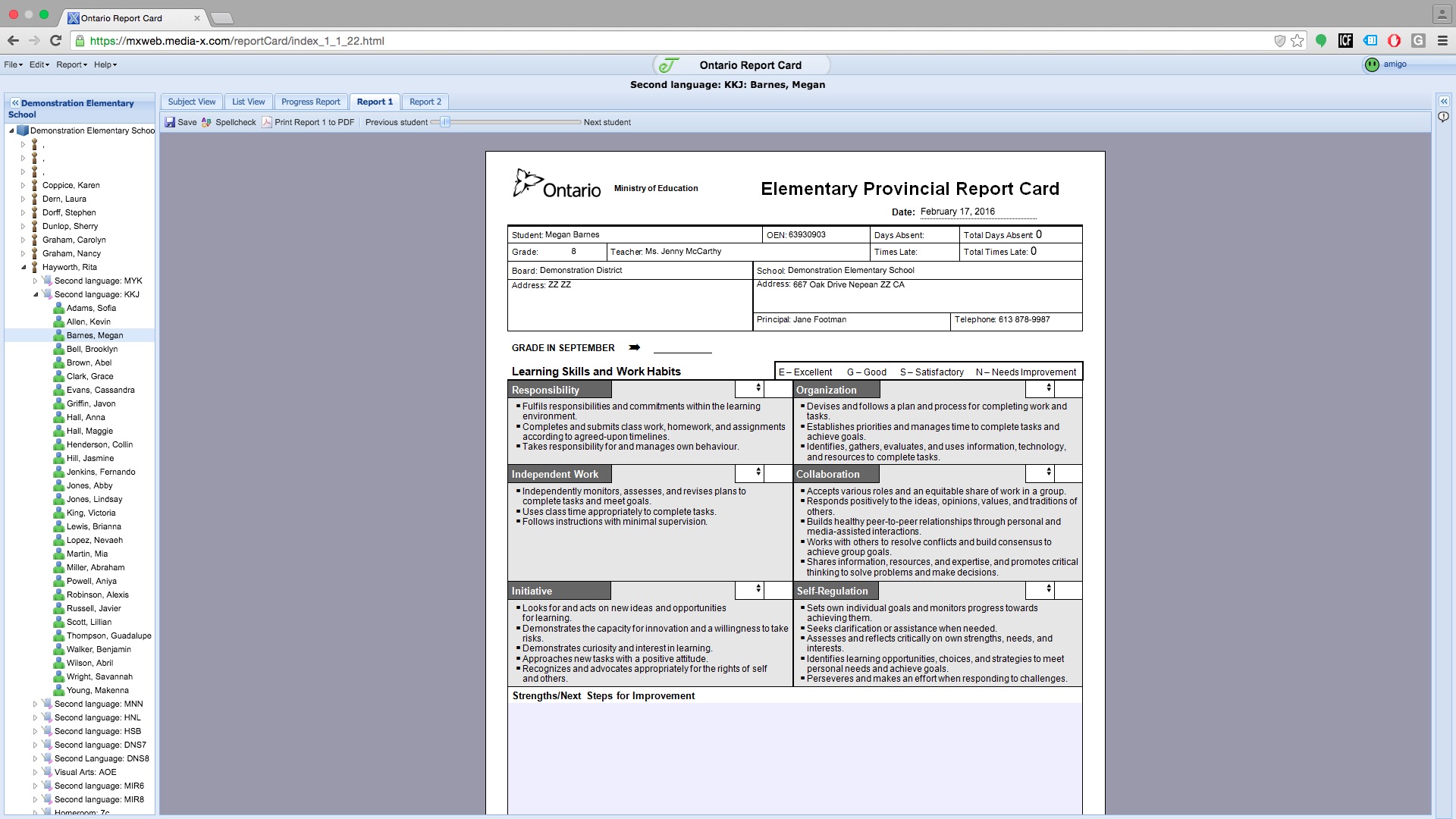 eteacher report